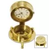 Antique Replica Desk Compass And Clock With Stand - Solid Brass Construction, High-Polish Finish - Dimensions 1 9/10”x 2 3/10”