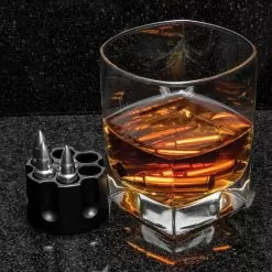 Bullet-Shaped Whisky Rocks And Holder - Set Of Six, Food-Grade Stainless Steel, Realistic Look And Feel