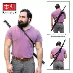 Honshu Over-The-Shoulder Scabbard Harness - Leather Construction, Metal Buckles, Adjustable - Length 15 3/4β