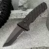 Black Serrated Automatic Knife - Stainless Steel Blade, G10 Handle, Safety Lock, Pocket Clip - Length 8"