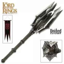Sauron's Mace And The One Ring - LOTR Replica Red Eye Edition With War Banner - Collectible, Officially Licensed