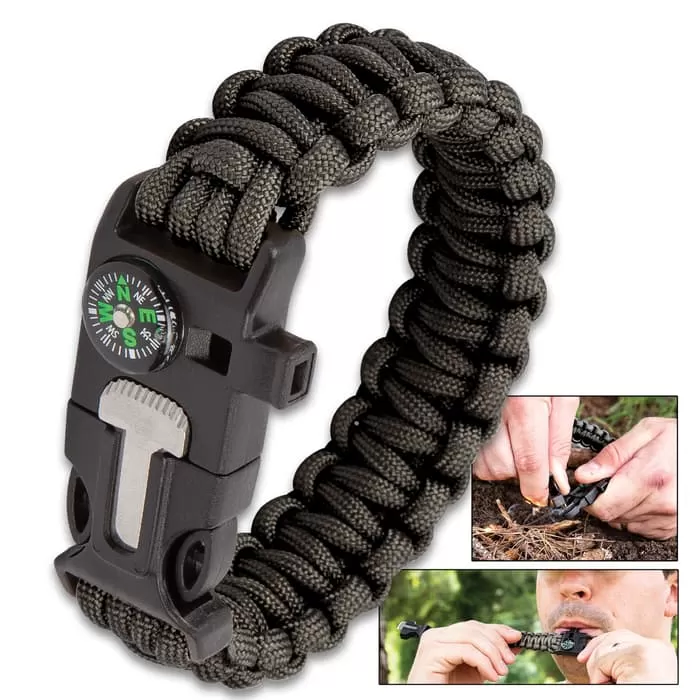 SHTF Multi-Function Paracord Bracelet - Fire Starter, Emergency Whistle, Integrated Compass