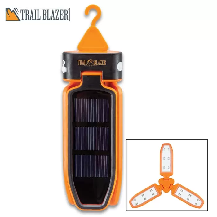 Trailblazer Tri-Folding Solar Camping Light - 18 LEDs, Built-In Battery, Micro USB Charging Cable, Tough ABS Construction, Hanging Hook