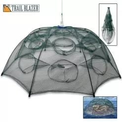 Trailblazer Foldable Bait Fish Trap - Polyester Mesh And Metal Construction, Umbrella Style Design - Diameter 37”
