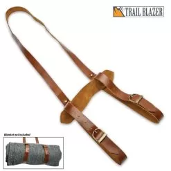 Trailblazer Shoulder Strap Blanket Carrier - Buffalo Leather Construction, Brass Buckles And Hardware