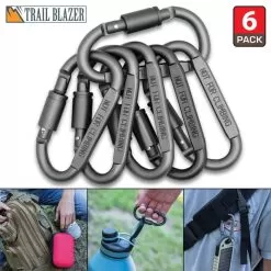 Trailblazer D-Ring Locking Carabiner Set - Six-Pack, Lightweight Aluminum Construction, Corrosion-Resistant, Screw-Lock