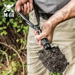 M48 Folding Entrenching Tool With Pouch - 1050 Carbon Steel Construction, Black Heat-Treated Finish - Length 18 1/4β