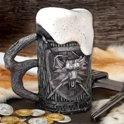 Witching Wolf Head And Sword Mug - Sculpted Polyresin Construction, Stainless Steel Liner, Felt-Lined Bottom - 5 1/2 Tall