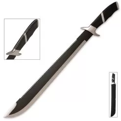 War Hunter Sawback Machete With Nylon Sheath - Black