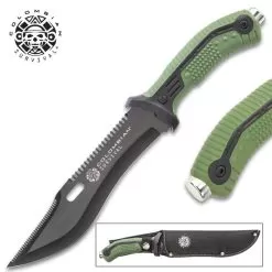 Colombian Bogota Survival Fixed Blade Knife With Sheath - Stainless Steel Blade, Serrations, Grippy TPR Handle - Length 12 7/10”