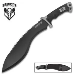 Bushmaster Kukri Machete Knife With Sheath - Stainless Steel Blade, Sawback, TPU Handle With Rubberized Grip - Length 18”