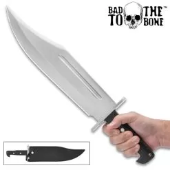 Bad To The Bone™ Behemoth Bowie Knife And Sheath - J2 Stainless Steel Blade, TPU Handle Scales, Stainless Steel Pins - Length 20"