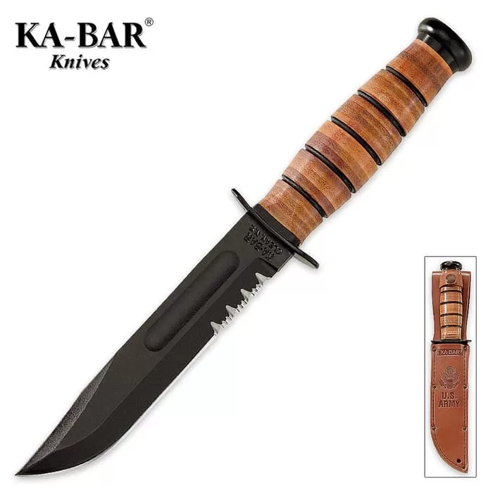 KA-BAR Army Serrated Knife With Leather Sheath