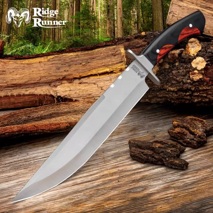 Ridge Runner Peruvian Bowie Knife And Sheath - Stainless Steel Blade, Wooden Handle, Stainless Steel Pins - Length 16 7/10β