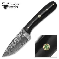 Timber Rattler Terra Preta Damascus Fixed Blade Knife With Leather Sheath