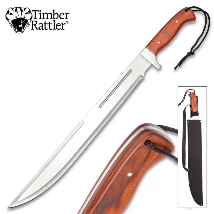 Timber Rattler Full-Tang Jungle Beast Machete - Stainless Steel Blade, Wooden Handle, Lanyard Cord - Length 25β