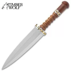 Timber Wolf Crusader Dagger And Sheath - Stainless Steel Blade, Wooden Handle, Fileworked Accents - Length 17 1/2"