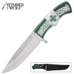 Timber Wolf Celtic Legend Fixed Blade Knife With Sheath - 3Cr13 Stainless Steel Blade, Wooden Handle, Stainless Steel Guard - Length 10 3/4β