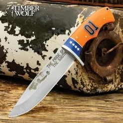 Timber Wolf General Lee Fixed Blade Knife And Sheath - 3Cr13 Stainless Steel Blade, Acrylic And Bone Handle - Length 10 3/4”