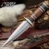 Timber Wolf Fur Trapper Dagger And Sheath - Stainless Steel Blade, Wood And Resin Handle - Length 12"