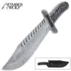 Timber Wolf Shark Back Knife And Sheath - Damascus Steel Blade, Wooden Handle, Lanyard Hole - Length 15 1/2"