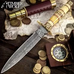 Timber Wolf Joaquin Handmade Dagger / Fixed Blade Knife - Hand Forged Damascus Steel - Genuine Bone Handle - Leather Sheath - Collecting, Field Use, Display And More - 13"