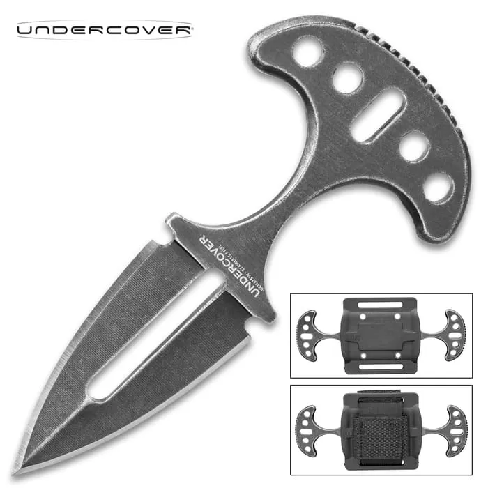 United Cutlery Undercover Stonewashed Twin Push Daggers With Sheath - One-Piece Stainless Steel Construction, Double-Edged - Length 3 3/4β