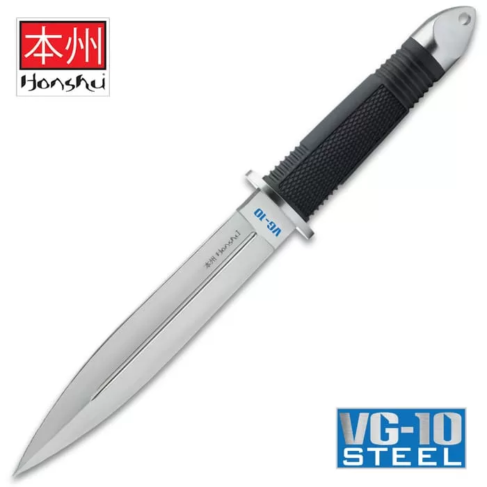 Honshu VG-10 Fighter Knife And Sheath - VG-10 Steel Blade, Rubberized Grip, Steel Guard - Length 13 1/4β