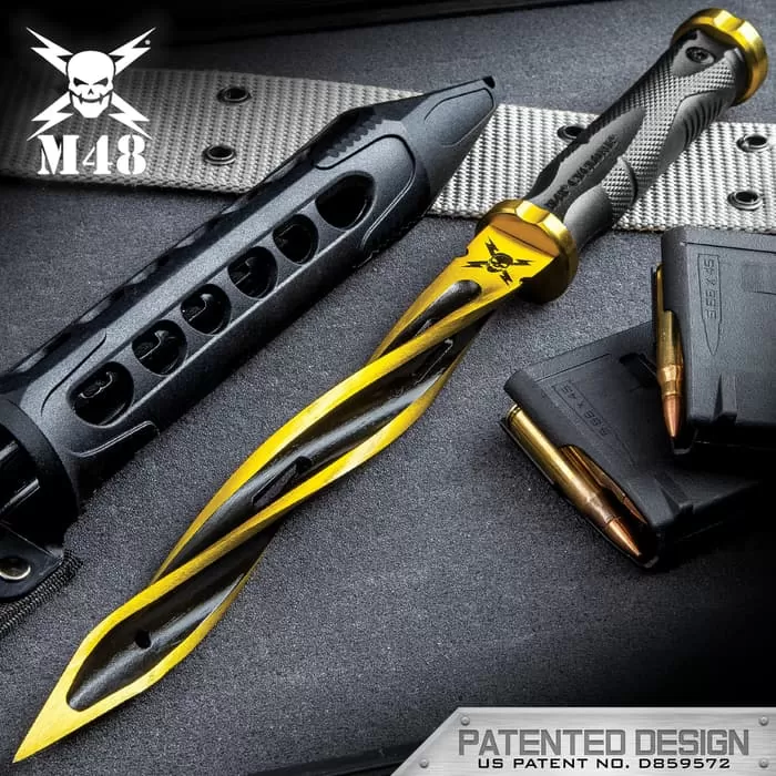 Solar Flare Gold M48 Cyclone - Cast Stainless Steel Blade, Reinforced Nylon Handle, Stainless Steel Guard And Pommel