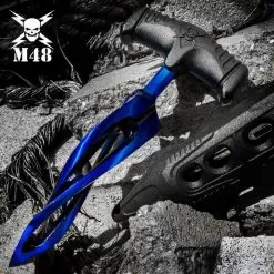 M48 Cyclone Blue Push Dagger And Sheath - 2Cr13 Cast Stainless Steel Blade, TPR Rubber Handle - Length 7 3/8”