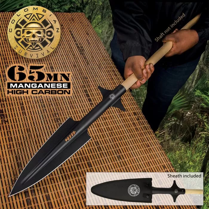 Colombian Colossal Spearhead With Sheath - 65MN High Carbon Steel - Length 11”