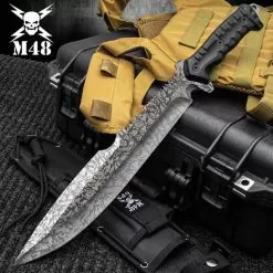 M48 Combat Machete Gen II And Sheath - Stainless Steel Blade, Titanium Electroplated Finish, TPU Handle - Length 17 3/4”
