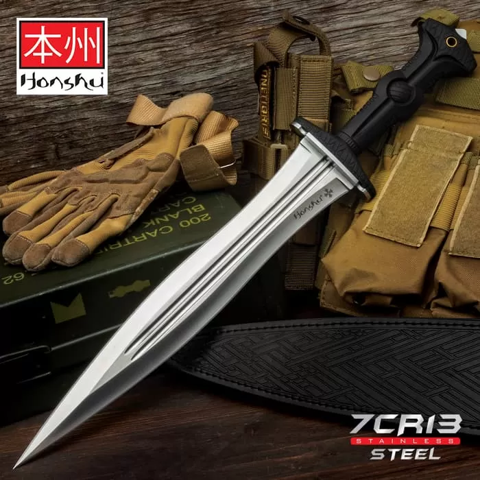 Honshu Legionary Dagger And Sheath - 7Cr13 Stainless Steel Blade, TPR Handle, Stainless Steel Guard - Length 19 5/8"