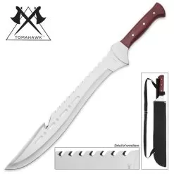Tomahawk Razorback Full Tang Machete With Nylon Shoulder Sheath - Genuine Heartwood Handle, Sawback Serrations - 21 1/4" Length