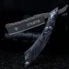 Grim Reaper Folding Razor Knife - 3Cr13 Stainless Steel Blade, Anodized Aluminum Handle, Filework - Length 9"