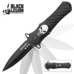 Black Legion Silver Skull Assisted Opening Pocket Knife