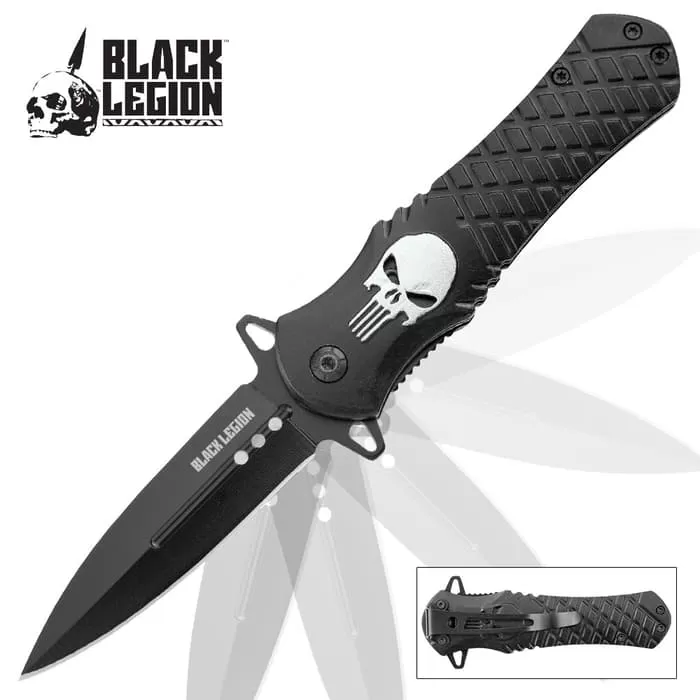 Black Legion Silver Skull Assisted Opening Pocket Knife