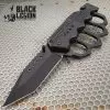 Black Folding Knuckle Knife - Stainless Steel Blade, ABS Handle, Seatbelt Cutter, Glass Breaker - Closed Length 5 1/4”