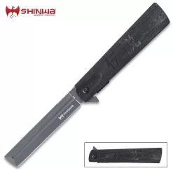 Shinwa Kuroi Assisted Opening Razor - Ti-Coated Stainless Blade, G10 Handle Scales - Length 10 1/2”