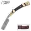 Timber Wolf Bowery Boys Razor Knife - Damascus Steel Blade, Bone And Brass Handle, Brass Pins And Liner - Closed 6 1/2”