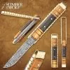 Timber Wolf Brass Barrister Pocket Knife - Damascus Steel Blade, Wooden Handle, Brass Pins And Liners - Closed 4 1/2”