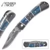 Timber Wolf Rainshadow Handmade Pocket Knife / Folder - Hand Forged Damascus Steel, File Worked Scalloping - Royal Blue And Smoky Black / Gray Pakkawood - Collectible, Everyday Carry, Gift - 4" Closed