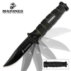 USMC Black And Green Assisted Opening Combat Pocket Knife