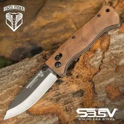 Bushmaster Explorer Pocket Knife - S35V Steel Blade, Zebra Wood Handle Scales, Ball Bearing Pivot Lock - Closed 4 3/8”