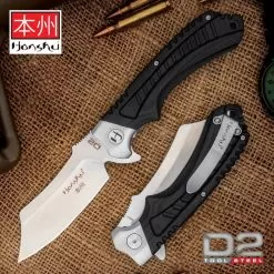 Honshu Sekyuriti Razor Pocket Knife - D2 Tool Steel Blade, G10 Handle Scales, Pocket Clip, Lanyard Hole - Closed 4 7/8β
