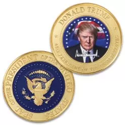 Donald Trump Full-Color Presidential Coin - Crafted Of Metal-Alloy, Gold-Plated, Collector’s Item, Intricate Colorful Detail, 40 Mm - Dimensions 1 1/2"