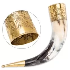 Viking Chieftain All-Natural Drinking Horn With Hammered Brass Trim