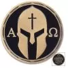 Christian Warrior Challenge Coin - Alpha And Omega - Joshua 1:9 - Crafted Of Metal Alloy, Detailed 3D Relief On Each Side, Antique Brass Finish, Diameter 1 1/2”