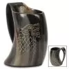 Wolf Display Drinking Horn - Crafted Of Genuine Horn, Hand-Carved Artwork, Fantasy Design, Prop Or Cosplay - 7” Tall X 5 1/4” Width