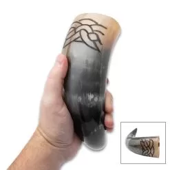 Celtic Druid Drinking Horn - Genuine Buffalo Horn Construction, Unique Conversation Piece - Approximately 9 1/2" To 13 1/2"